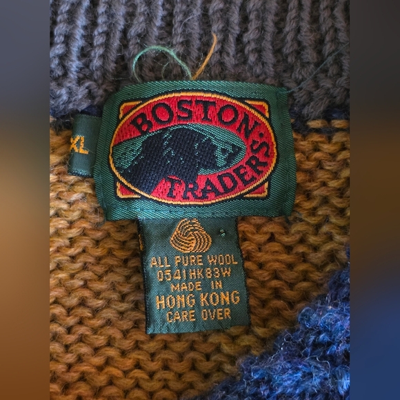 Vintage Boston Traders Wool Cozy Cabincore Sweater XL Leaf Print Coogi Style - Picture 6 of 8